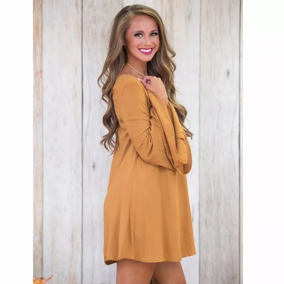 Long Sleeve Mustard Dress - Picture 4 of 6